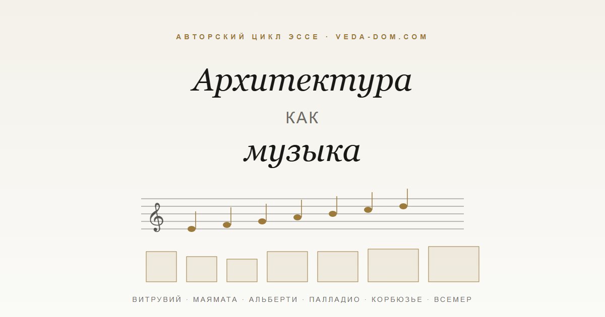 Обложка PDF «Архитектура как музыка» — нотный стан с семью нотами, пропорциональные прямоугольники, цепочка из шести традиций